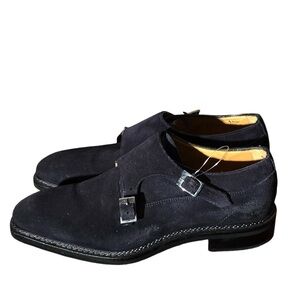 Men’s Jose Real Shoes Nordve Double Monk Black Suede Oxford Italian Leather Sz 8